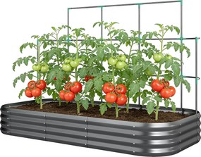 Outsunny Podwyższona grządka z kratką, metalowa donica z ochronnymi krawędziami i rękawiczkami 220 x 110 x 150 cm, ciemnoszara | Aosom PL