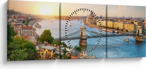 Obraz miasta Budapeszt z rzeką (z zegarem) (90x30 cm)