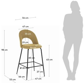 Musztardowe hokery zestaw 4 szt. (wysokość siedziska 63 cm) Mahalia – Kave Home