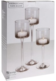 Zestaw świeczników Home&styling, 3 szt., szarosrebrne szkło