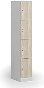 Szafka skrytkowa, 4 schowki, 1850 x 300 x 500 mm, demontaż, zamek obrotowy, drzwi laminowane, dąb naturalny