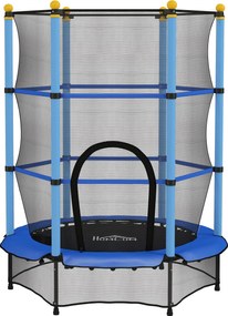 HOMCOM Trampolina dla Dzieci, Ø140 cm, z Siatką Bezpieczeństwa, do Wnętrz i na Zewnątrz, Stal, Plastik, Obciążenie do 50 kg, Niebieska