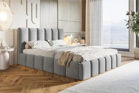 Emporius Palermo łóżko dla dwóch osób - łóżko tapicerowane 160x200 cm - pojemnik i stelaż, tkanina aksamitna, jasny szary (Jasmine 90)