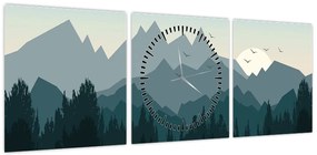 Obraz - Góry oczami grafika (z zegarem) (90x30 cm)