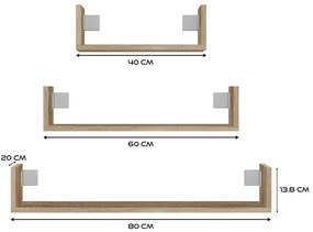 Zestaw 3 półek ściennych dąb sonoma - Gonzo