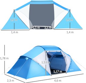 Outsunny Namiot Kempingowy dla Rodzin z 2 Sypialniami dla 4-6 Osób - Idealny do Przygód na Świeżym Powietrzu 430x240 cm | Aosom PL