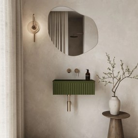 Umywalka betonowa ryflowana nablatowa / wisząca prostokątna 60 x 30 cm WELLE oliwkowa | różne kolory : Kolor - Oliwkowy, Typ montażu - podwieszana