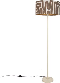 Lampa podłogowa Japandi beżowa z brązowo-beżowym abażurem w paski 50 cm - Simplo