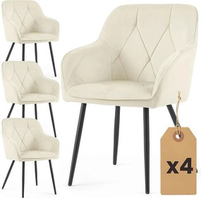 Zestaw 4 kremowych krzeseł tapicerowanych welurem - Lorviano