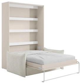 Łóżko chowane w szafie 140 x 200 cm - Otwieranie pionowe ręczne - Z oświetleniem LED - Beżowe + Kanapa - RAPILI