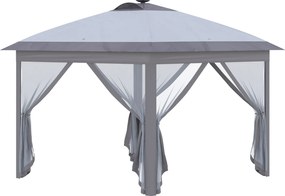 Outsunny 3,3 x 3,3 m Faltpavillon z oświetleniem LED, siatkowymi zasłonami, torbą transportową, Szary