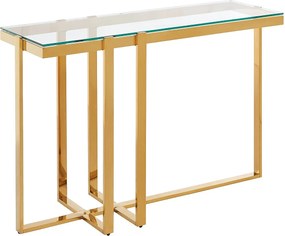 Stolik konsola ze szkła hartowanego i stali nierdzewnej chromowanej – Transparentny i złoty – VELETIA marki Pascal Morabito