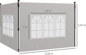 Outsunny Zestaw 2 Ścian Bocznych do Pawilonu 3x3 3x6 Wodoodporne Ściany z Oknami, Białe | Aosom PL