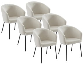 Zestaw 6 krzeseł z podłokietnikami z tkaniny bouclette i czarnego metalu - Kremowy - MORONI od Pascal MORABITO