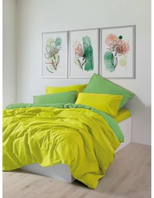 Żółto-zielona pościel dwuosobowa z bawełny renforcé z prześcieradłem/4-częściowa 200x220 cm Sage – Mijolnir