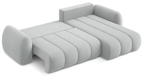 Jasnoszary rozkładany narożnik z materiału bouclé ze schowkiem (prawostronny/z szezlongiem) Pele – Makamii