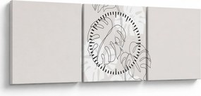 Obraz - Line art monstera N⁰3 (z zegarem) (90x30 cm)