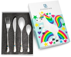 Sztućce dla dzieci ze stali nierdzewnej w kolorze srebra 4 szt. Unicorn – Zilverstad