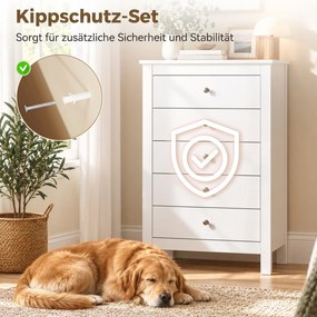HOMCOM Komoda z 5 szufladami, mebel z łatwo wysuwającymi się prowadnicami do sypialni, 60 x 39,5 x 95,3 cm, Biały | Aosom PL