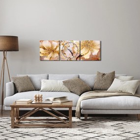 Obraz - Złote kwiaty (z zegarem) (90x30 cm)