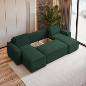 Masseno Narożnik PESANO z funkcją spania i pojemnikiem na pościel Narozniki U, Rozkładana sofa - Zielony, POSO 14