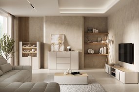 Witryna Amilio do salonu 100 cm - kaszmir / dąb olejowany / uchwyty kaszmir