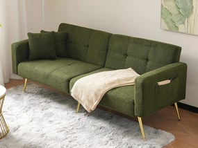 Rozkładana kanapa z regulowanym oparciem - 2 miejsca - tkanina boucle - Zielona