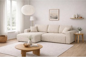 Narożnik w kształcie L z funkcją spania i pojemnikiem Ivo XL, tkanina szenilowa Artico, Nata, Lewy