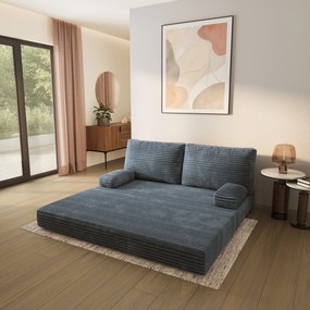 Masseno Sofa piankowa SILAR z funkcją spania, Kanapa z pianki do salonu, Bezmontażowa, Tkanina sztruksowa – Szary TILIA 85