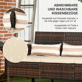 Outsunny Rattanowa sofa ogrodowa 3-osobowa do ogrodu z poduszkami stal kolor brązowy