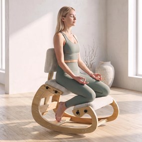 HOMCOM Ergonomiczny stołek kolanowy, stołek kolanowy z oparciem, wygląd sztruksu, fotel biurowy do domu, biura, medytacji, kremowo-biały | Aosom PL
