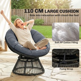 Outsunny Fotel Papasan 360° obrotowy fotel z poduszką stalowa rama fotel z rattanu wypoczynkowy szary | Aosom PL