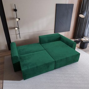 Masseno Narożnik FIANO z funkcją spania i pojemnikiem na pościel Narozniki L, Rozkładana sofa - Butelkowa zieleń, MONOLITH 37
