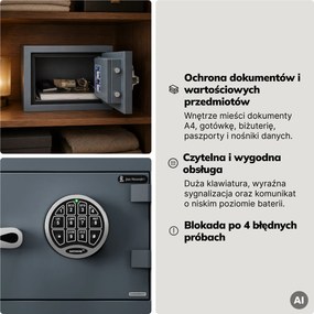 Sejf S2 antywłamaniowy, ognioodporny, elektroniczny na kod, na dokumenty, 400x280x340 mm: EDGAR