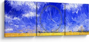 Obraz - Obraz olejny, Złote pole (z zegarem) (90x30 cm)