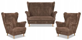 Zestaw wypoczynkowy uszak Bonito sofa fotele Family Meble brązowy sztruks