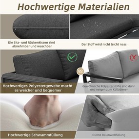 Zestaw mebli ogrodowych narożnych z ocynkowanego żelaza: 1 sofa 5-osobowa + stolik kawowy ze szkła hartowanego - Szary