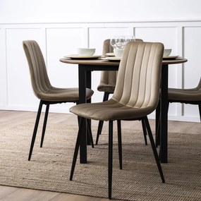Zestaw Stół Okrągły TEO 100 cm Dąb Złoty/Czarny i 4 Krzesła Tapicerowane IBIS Beżowe Welurowe Nowoczesne Loft