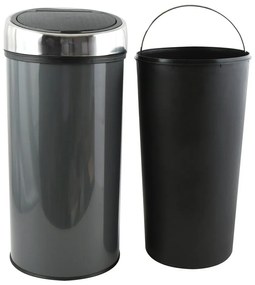 Ciemnoszary stalowy kosz na śmieci otwierany na dotyk 30 l – MSV