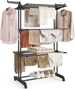 Suszarka na pranie ELTON z 4 poziomami na kółkach, 63,5x128x173cm, czarna SongmicsHome
