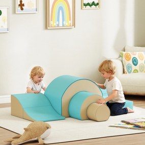 AIYAPLAY 5-częściowy zestaw miękkich bloków dla niemowląt i małych dzieci, pianka, sztuczna skóra, 5 kreatywnych form, zestaw do wspinaczki wewnętrznej, raczkowania, zabawy, zielony