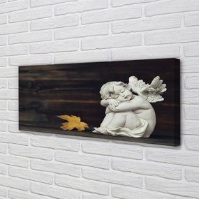 Duży obraz na płótnie Śpiący Anioł na Liściu i Deskach