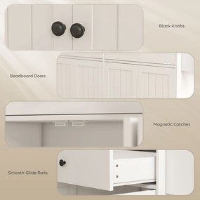HOMCOM Przesuwna wyspa kuchenna na kółkach, 2 szuflady, 2 szafki, przesuwna, półka na przyprawy, uchwyt na ręcznik, uchwyt na noże, MDF, Biały