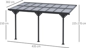 Outsunny Pergola aluminiowa, altana ogrodowa 4,35 x 3,02 m, regulowana wysokość 225-270cm, ochrona przed słońcem, aluminium, PC, szary  | Aosom PL