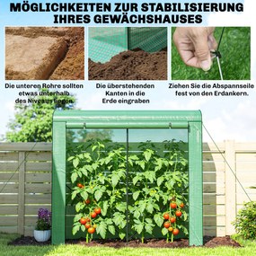 Outsunny Szklarnia z oknami z siatki i rolowanymi drzwiami, szklarnia foliowa na stalowym stelażu 200 x 75 x 188 cm zielony | Aosom PL