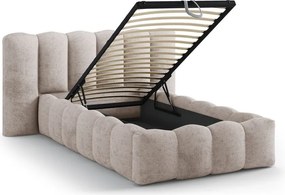 Jasnobrązowe tapicerowane łóżko jednoosobowe ze schowkiem ze stelażem 90x200 cm Lupine – Micadoni