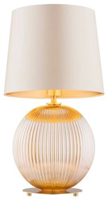 Lampa stołowa złota Hamilton oświetlenie sypialni, kula ryflowana miodowa, abażur beżowy
