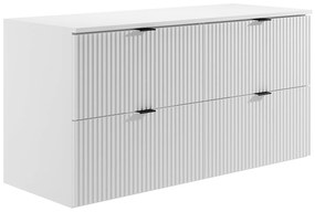 Wisząca ryflowana szafka łazienkowa z okrągłą umywalką nablatową - Biały mat - 120 cm - ZEVINI