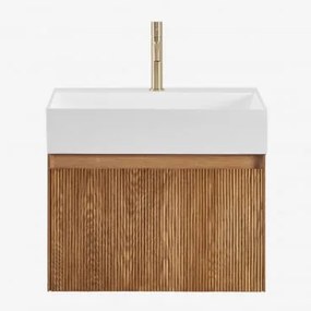 Zestaw Wiszących Mebli Łazienkowych Zintegrowany Z Umywalką Aldeia Popielaty Brąz & Bezlusterkowiec & - Sklum