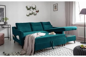 Turkusowy aksamitny narożnik rozkładany Miuform Stylish Stan, prawostronny